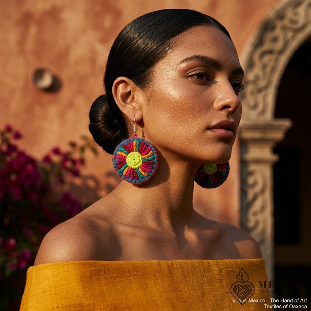 Multicolor hand embroidered felt Day of the Dead Earrings Mexican Catrina Style